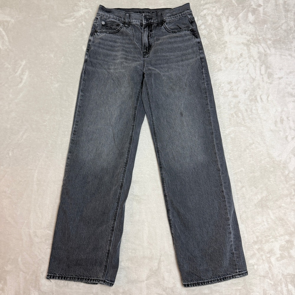 American Eagle Stovepipe Jeans Womens 0 Charcoal High Rise Skater Straight Faded